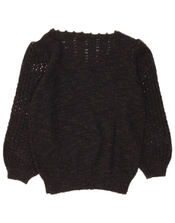 Maglione maglione girocollo con maniche a 3/4 vintage da donna UK 14 medio nero