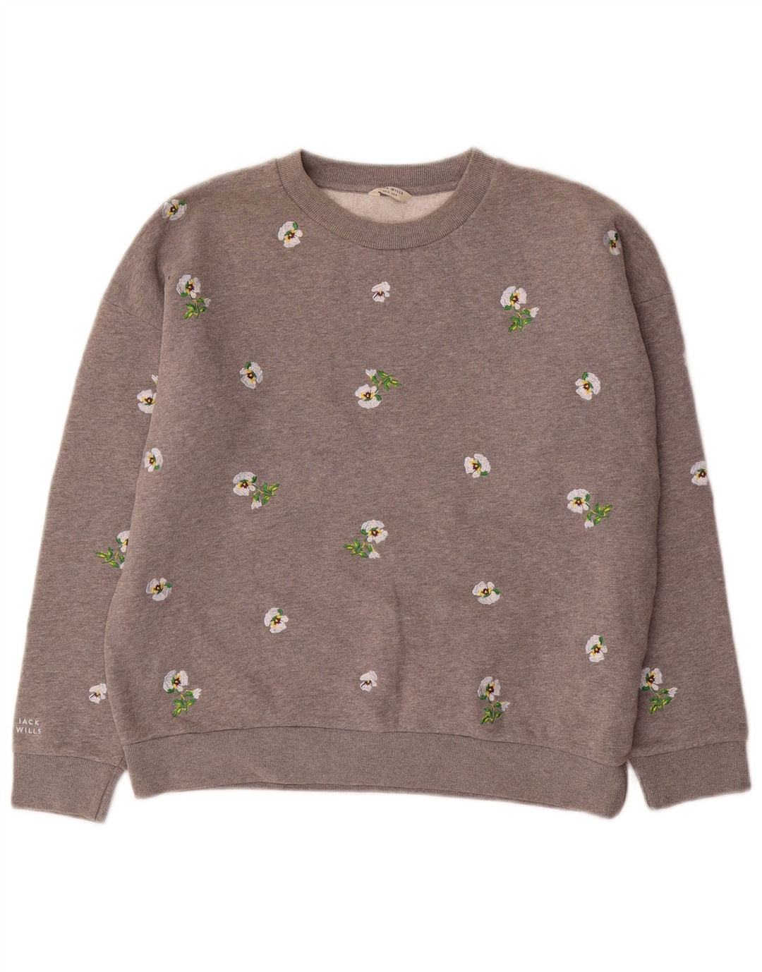 JACK WILLS Felpa oversize da donna Maglione UK 8 Piccolo grigio floreale