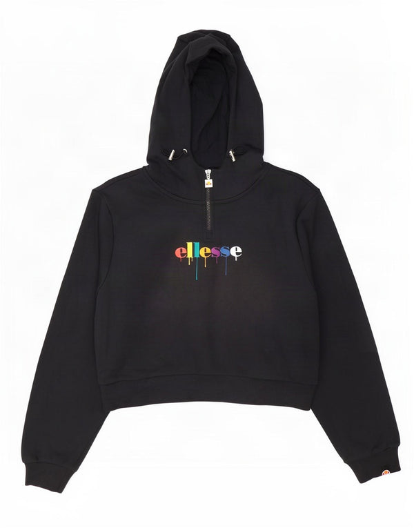 Felpa con cappuccio oversize grafica da donna Ellesse UK 14 grande cotone nero