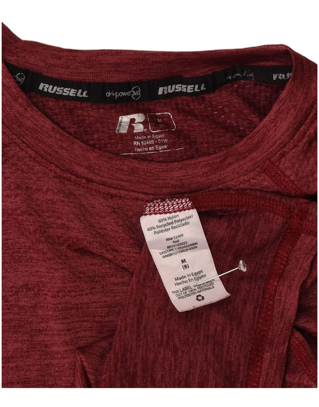 T-shirt da ragazzo Russell Athletic, 7-8 anni, nylon mélange medio bordeaux