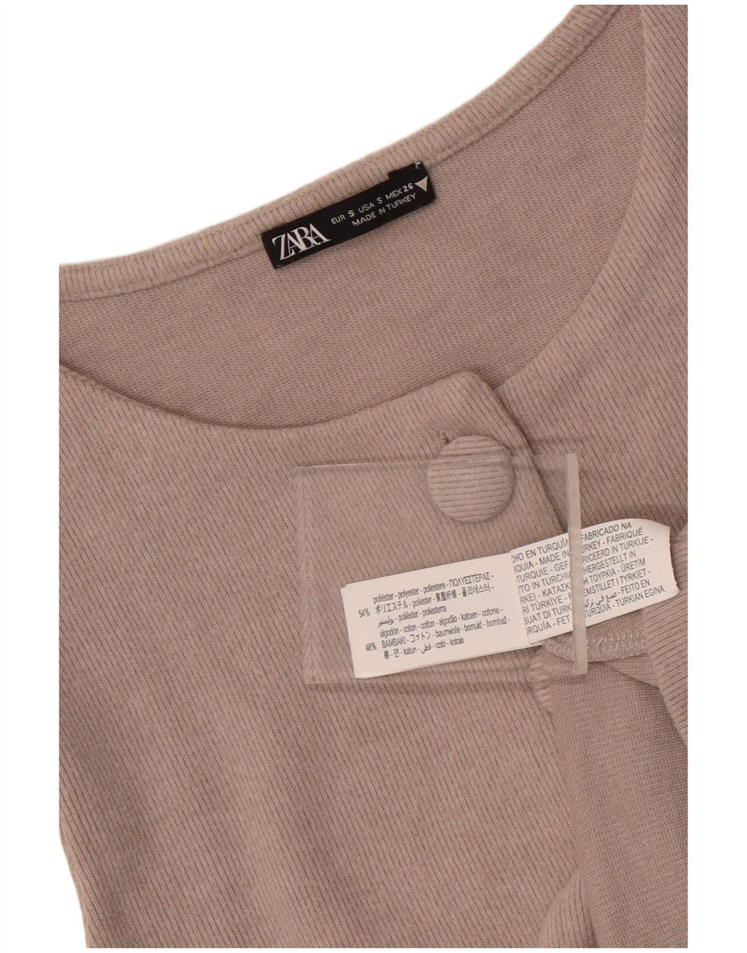 Top cardigan senza maniche da donna Zara UK 8 piccolo poliestere beige