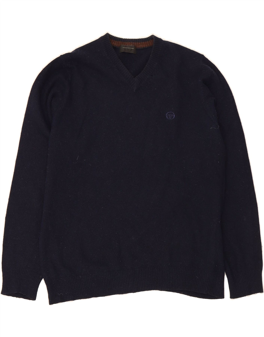 SERGIO TACCHINI Womens V-Neck Jumper Sweater UK 16 Large Navy Blue Vintage Sergio Tacchini and Second-Hand Sergio Tacchini from Messina Hembry 