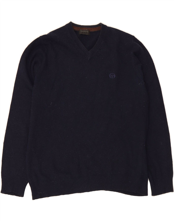 SERGIO TACCHINI Womens V-Neck Jumper Sweater UK 16 Large Navy Blue Vintage Sergio Tacchini and Second-Hand Sergio Tacchini from Messina Hembry 