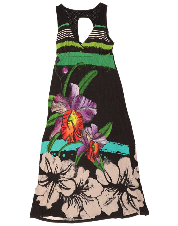 Desigual Womens Sleeveless Maxi Dress UK 12 Medium Black Floral Viscose