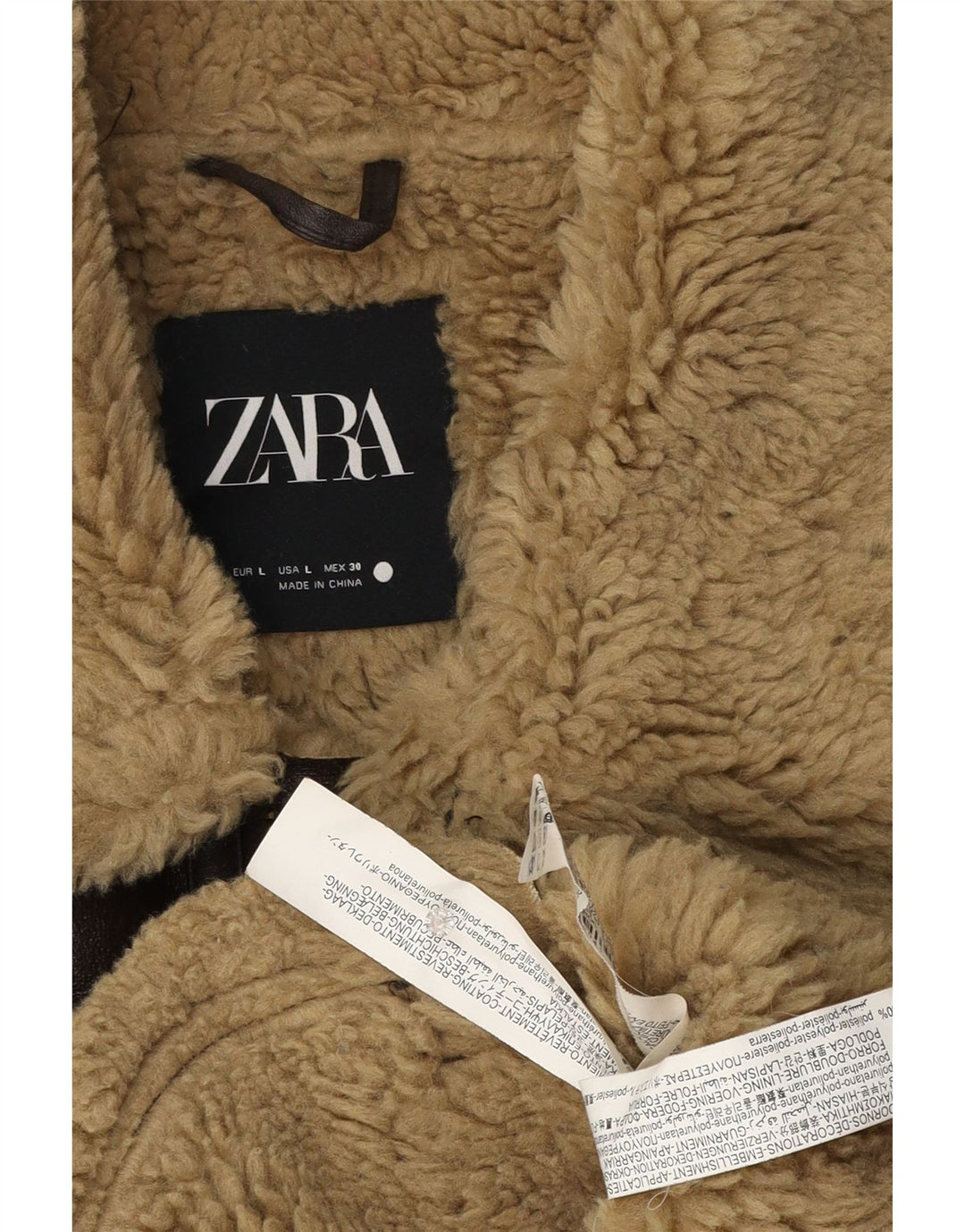 Giacca da aviatore da volo in shearling sintetico da donna Zara UK 16 grande marrone