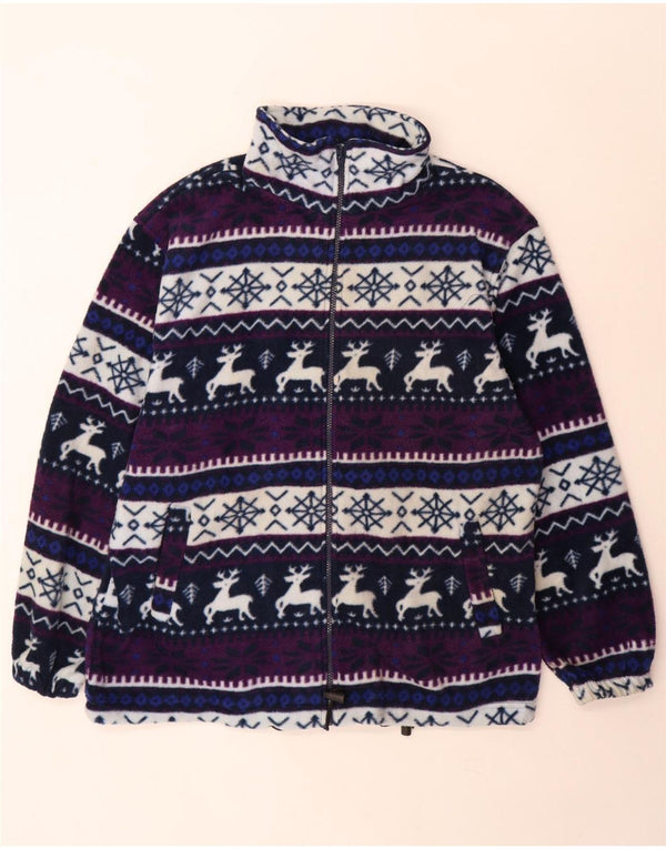 Giacca in pile grafica vintage da uomo UK 42 XL Cotone a righe viola