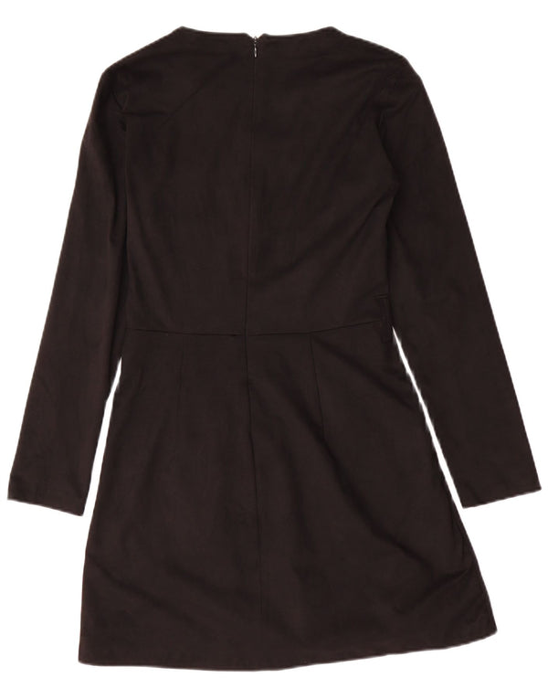 Abito a trapezio a maniche lunghe da donna Zara UK 12 poliestere nero medio