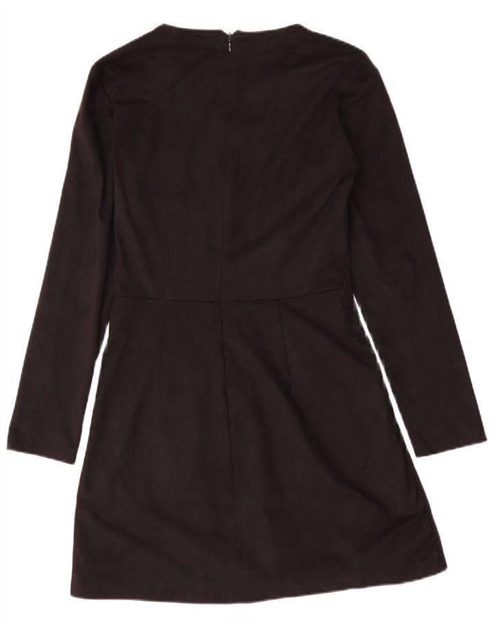 Abito a trapezio a maniche lunghe da donna Zara UK 12 poliestere nero medio
