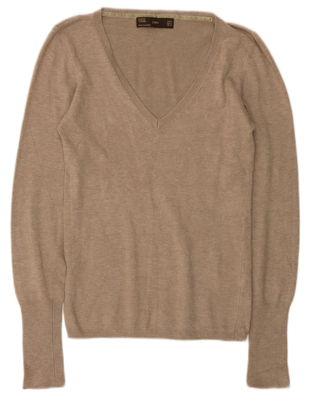 Maglione Zara da donna con scollo a V UK 12 Rayon beige medio