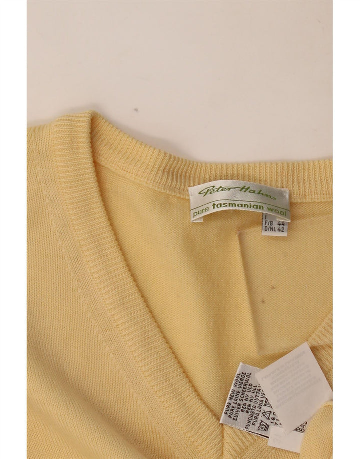 PETER HAHN Maglione da donna con scollo a V UK 16 Large Yellow New Wool