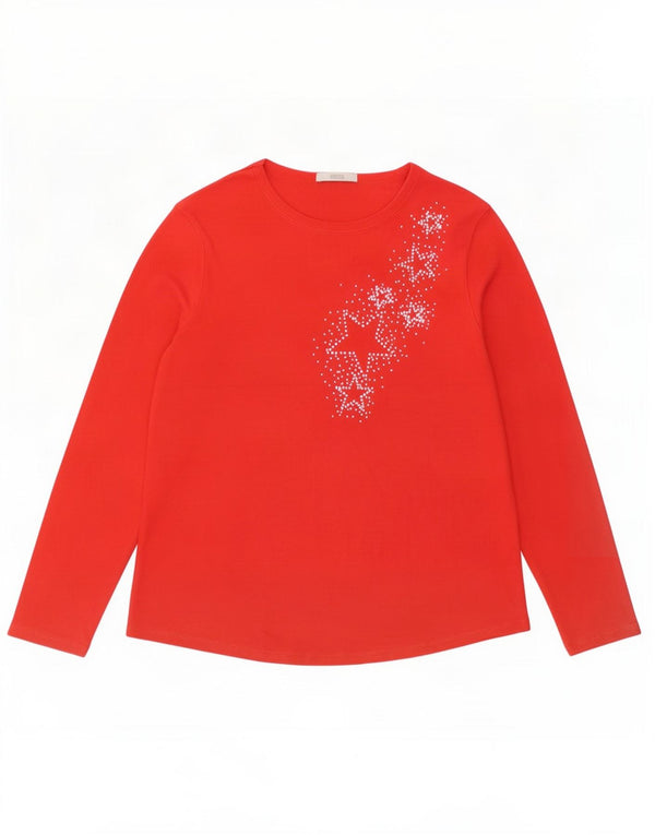 Marks & Spencer Top grafico da donna manica lunga UK 16 grande cotone rosso