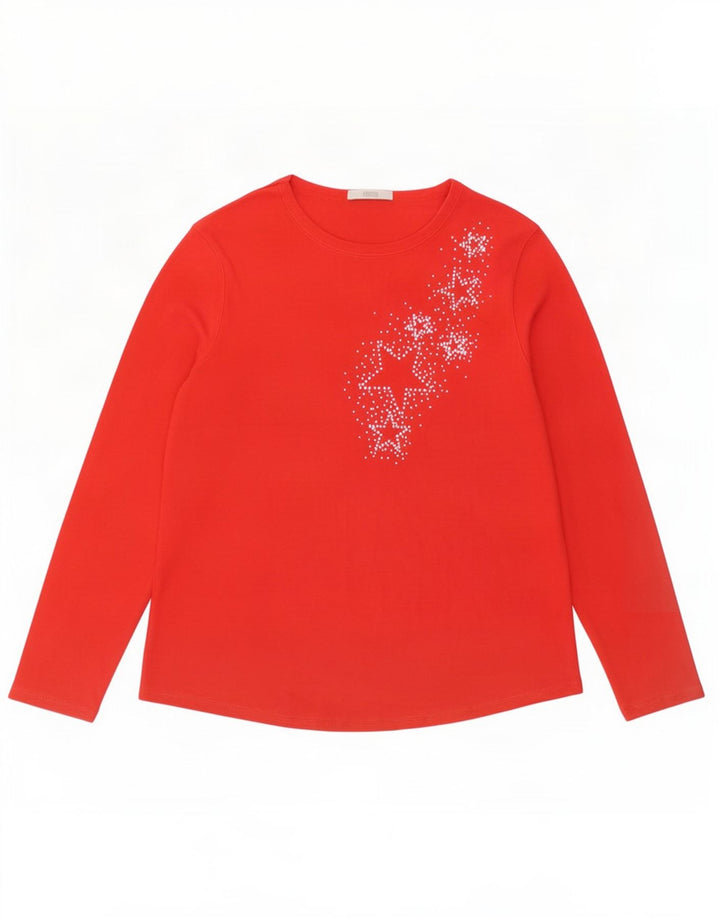 Marks & Spencer Top grafico da donna manica lunga UK 16 grande cotone rosso