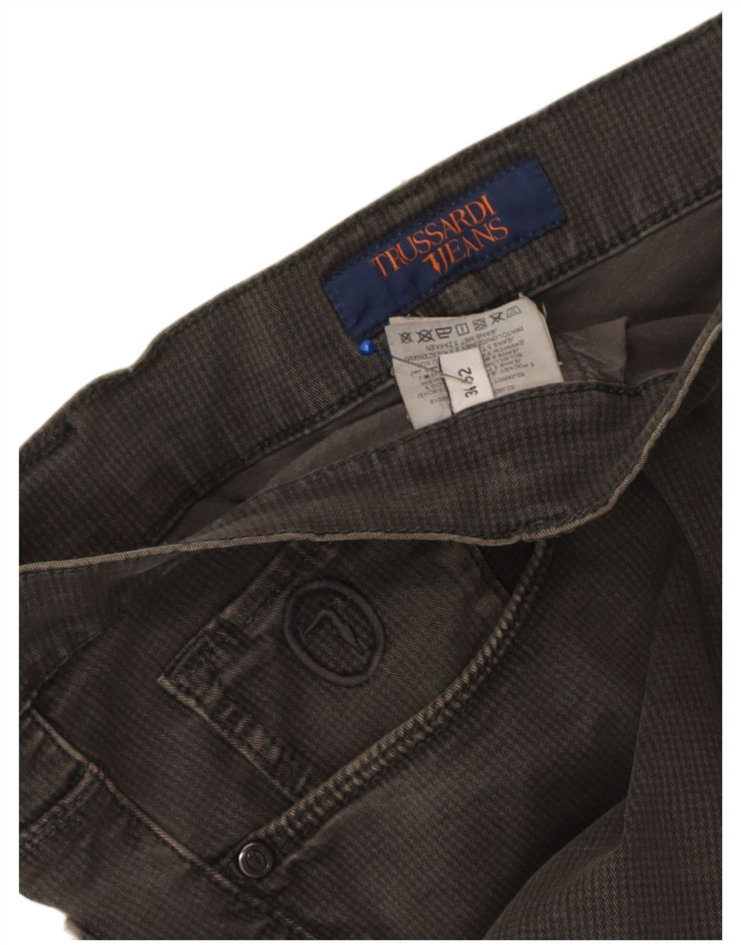 Pantaloni Casual Dritti Uomo Trussardi W36 L31 Pied De Poule Grigio