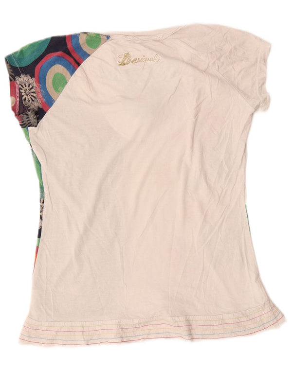 Desigual Womens Graphic T-Shirt Top UK 14 Large White Floral Cotton