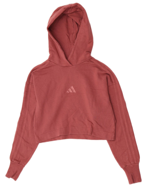 Adidas Womens Crop Graphic Relaxed Fit Hoodie Jumper UK 4/6 XS Pink Cotton
