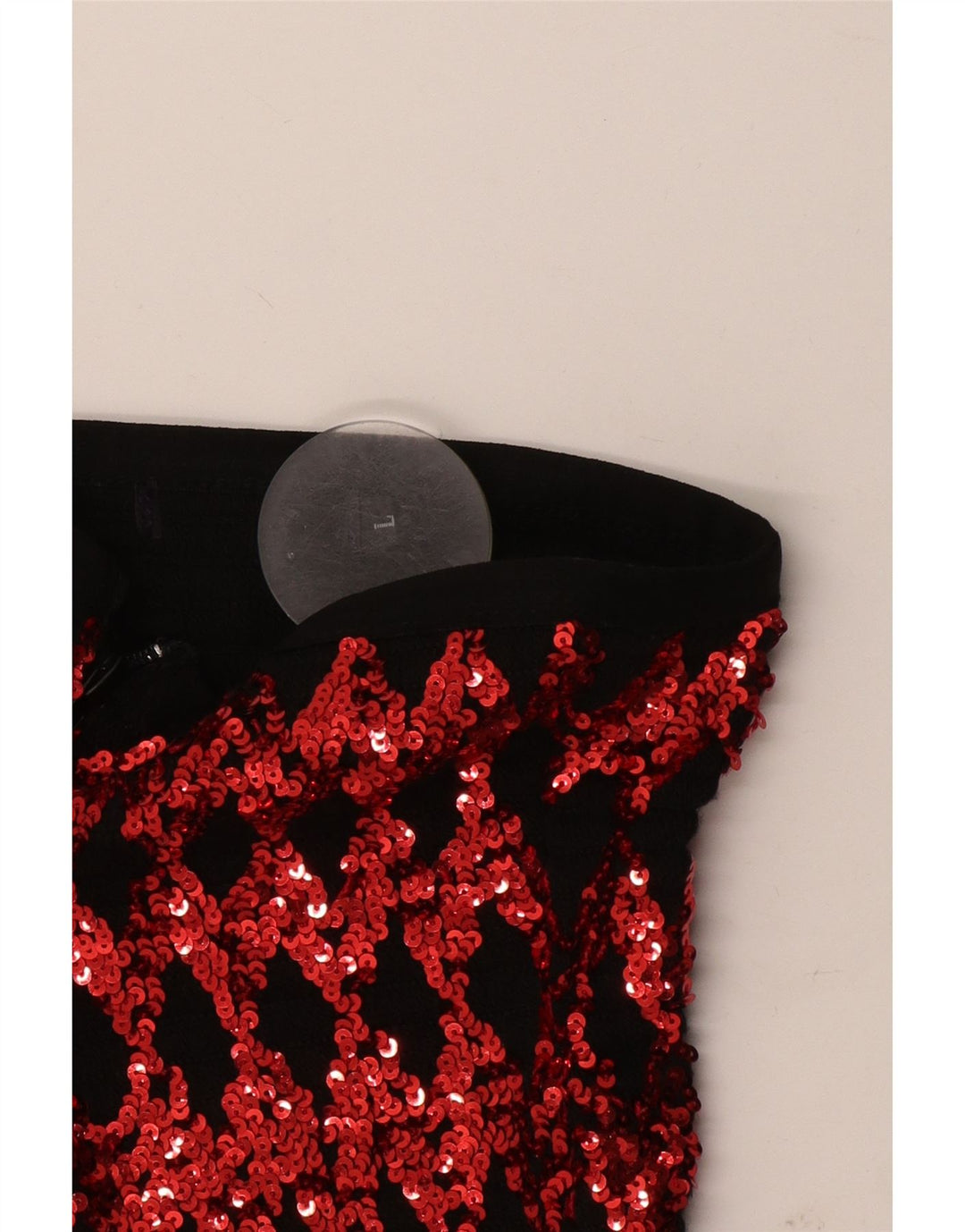 Top senza spalline con paillettes vintage da donna UK 14 grande rosso geometrico