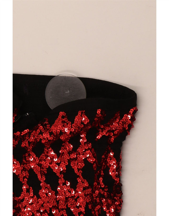 Top senza spalline con paillettes vintage da donna UK 14 grande rosso geometrico