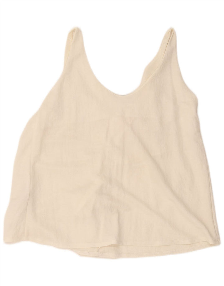 Top corto senza maniche da donna Zara UK 12 viscosa bianco sporco medio
