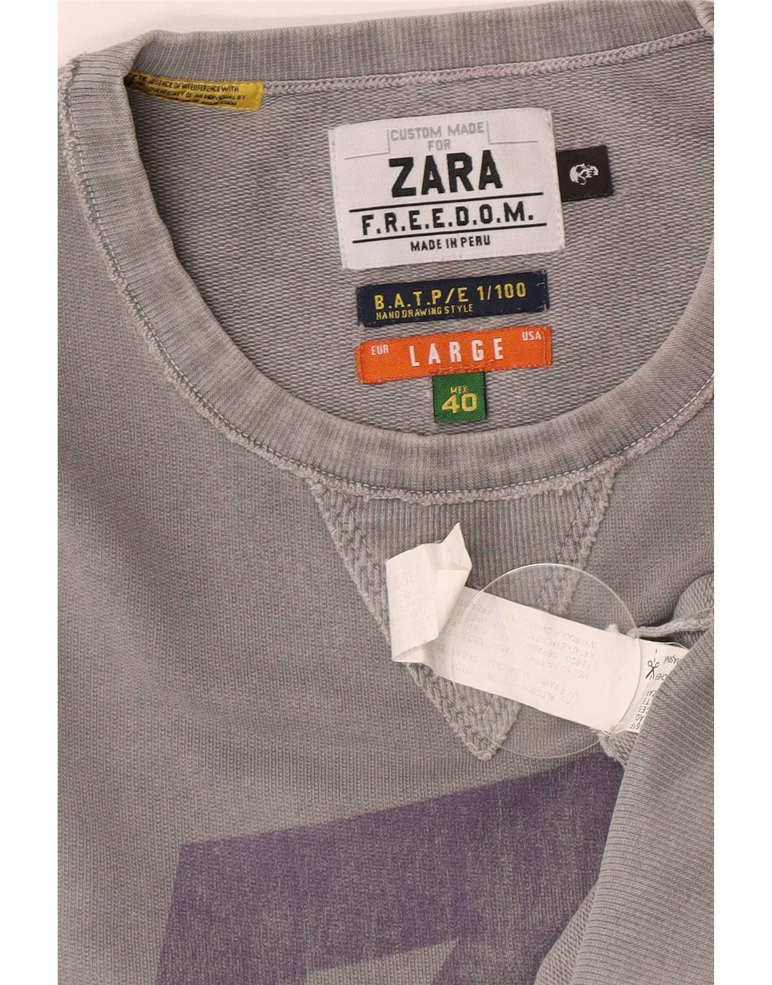 Felpa grafica da uomo Zara Maglione grande in cotone grigio