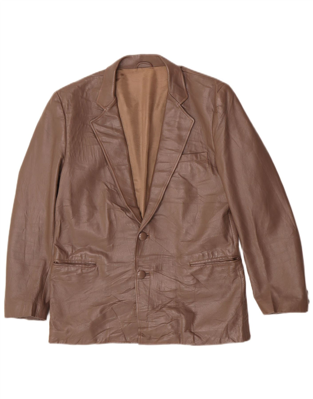 Giacca blazer in pelle vintage da uomo a 2 bottoni UK 38 Marrone medio