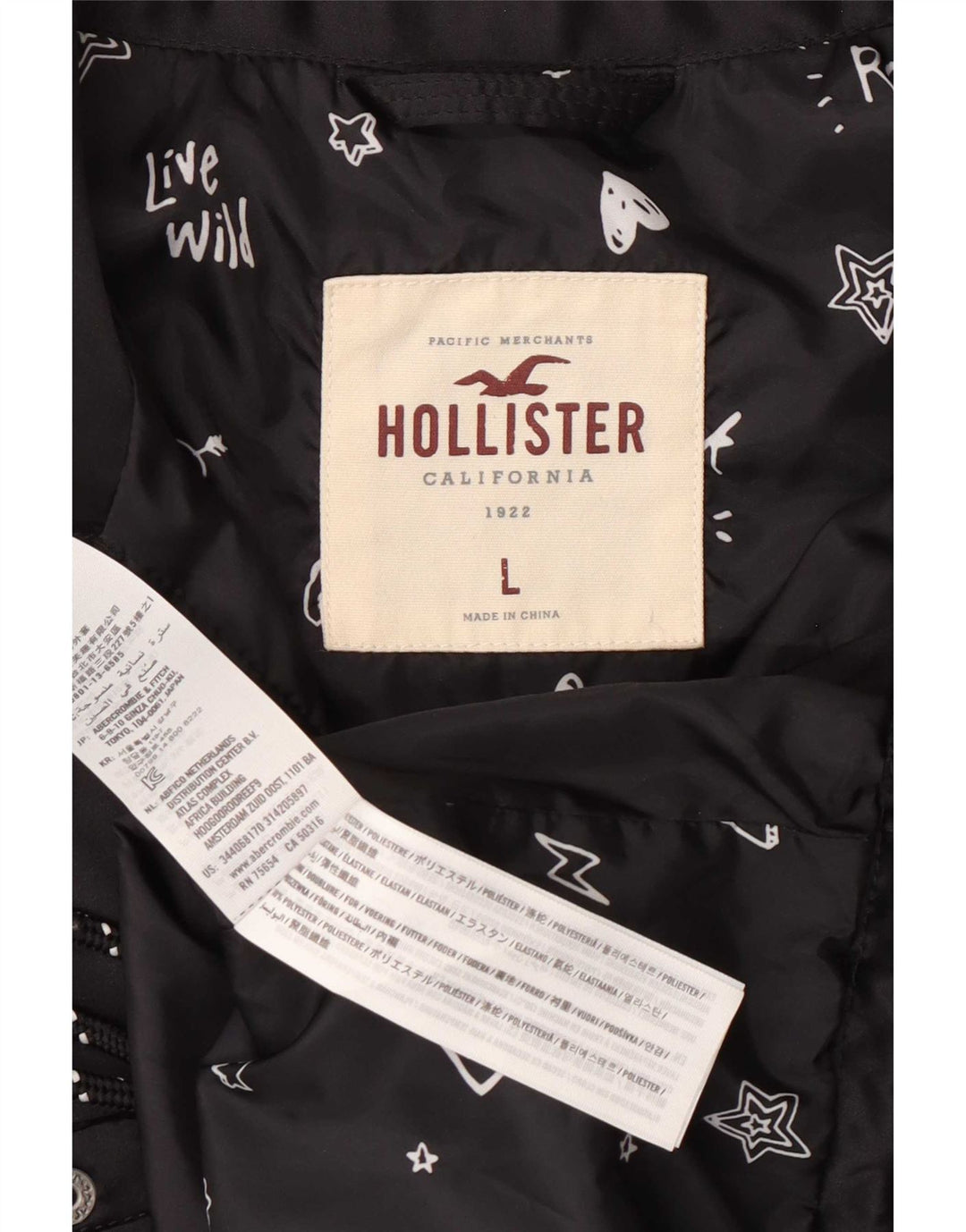 Giubbotto bomber da donna Hollister UK 16 grande poliestere nero