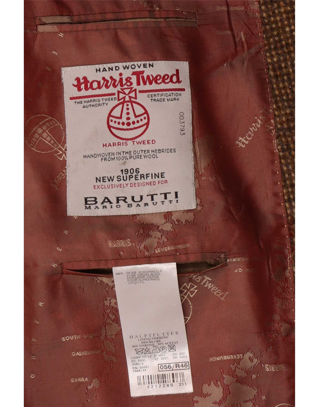 Giacca blazer a 2 bottoni da uomo Harris Tweed UK 46 3XL Lana vergine marrone
