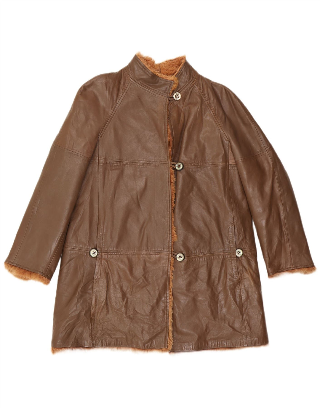 Giacca in pelle vintage da donna UK 12 Marrone medio