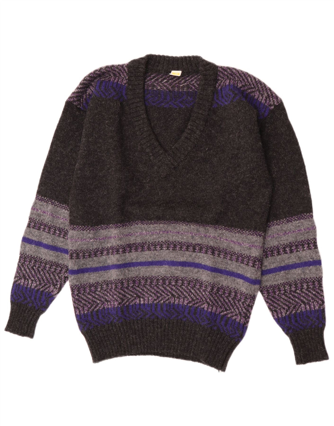 Maglione da uomo con scollo a V Mark Astor piccolo a righe grigie