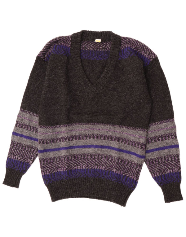 Maglione da uomo con scollo a V Mark Astor piccolo a righe grigie