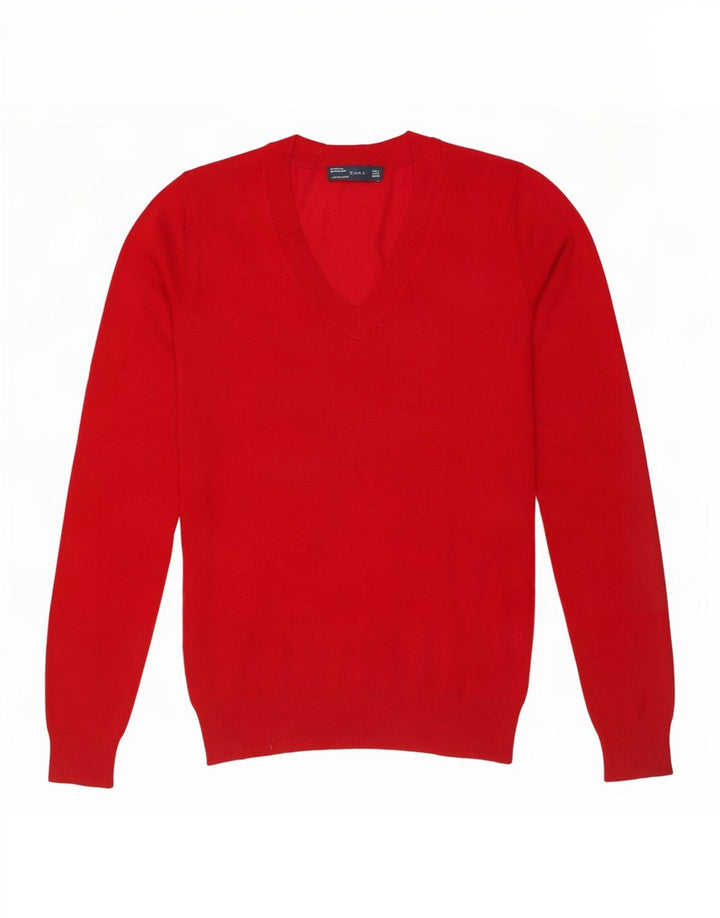 Maglione Zara da donna con scollo a V UK 16 grande viscosa rossa