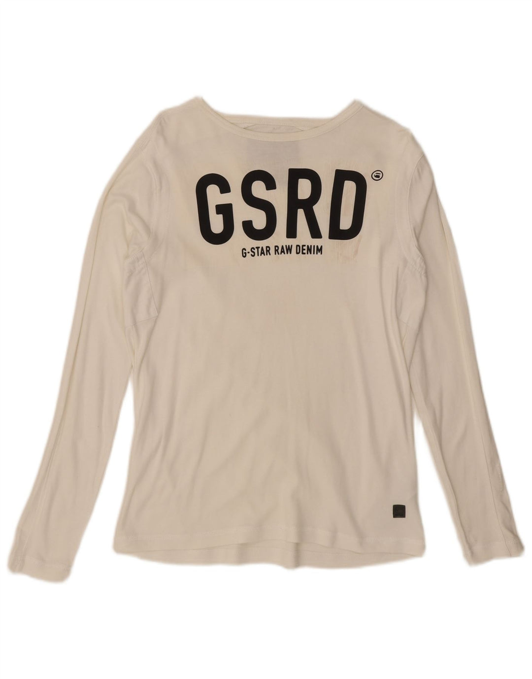 Top grafico da donna G-Star manica lunga UK 14 grande cotone bianco