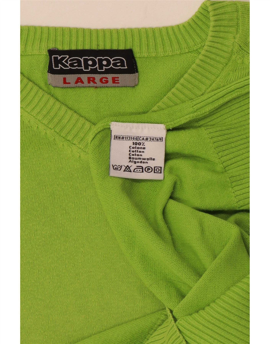 Maglione Kappa da uomo con scollo a V grande in cotone verde