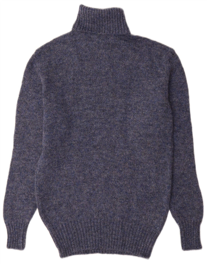 Maglione vintage da uomo con collo alto e collo alto, piccolo, in lana vergine blu
