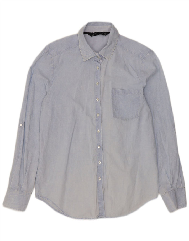 Camicia da Donna ZARA UK 14 Cotone gessato blu medio