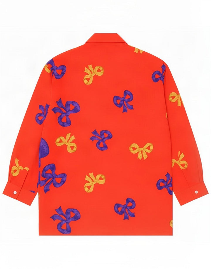 Camicia camicia vintage da donna con motivo astratto UK 16 grande rossa