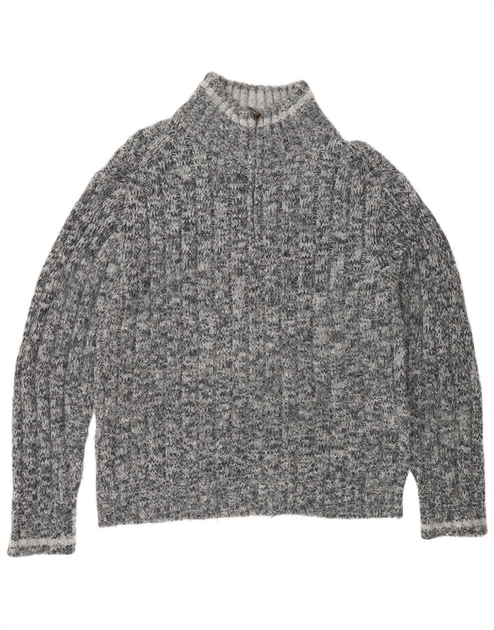 Maglione da uomo Marks & Spencer con zip e collo in acrilico chiazzato grigio medio