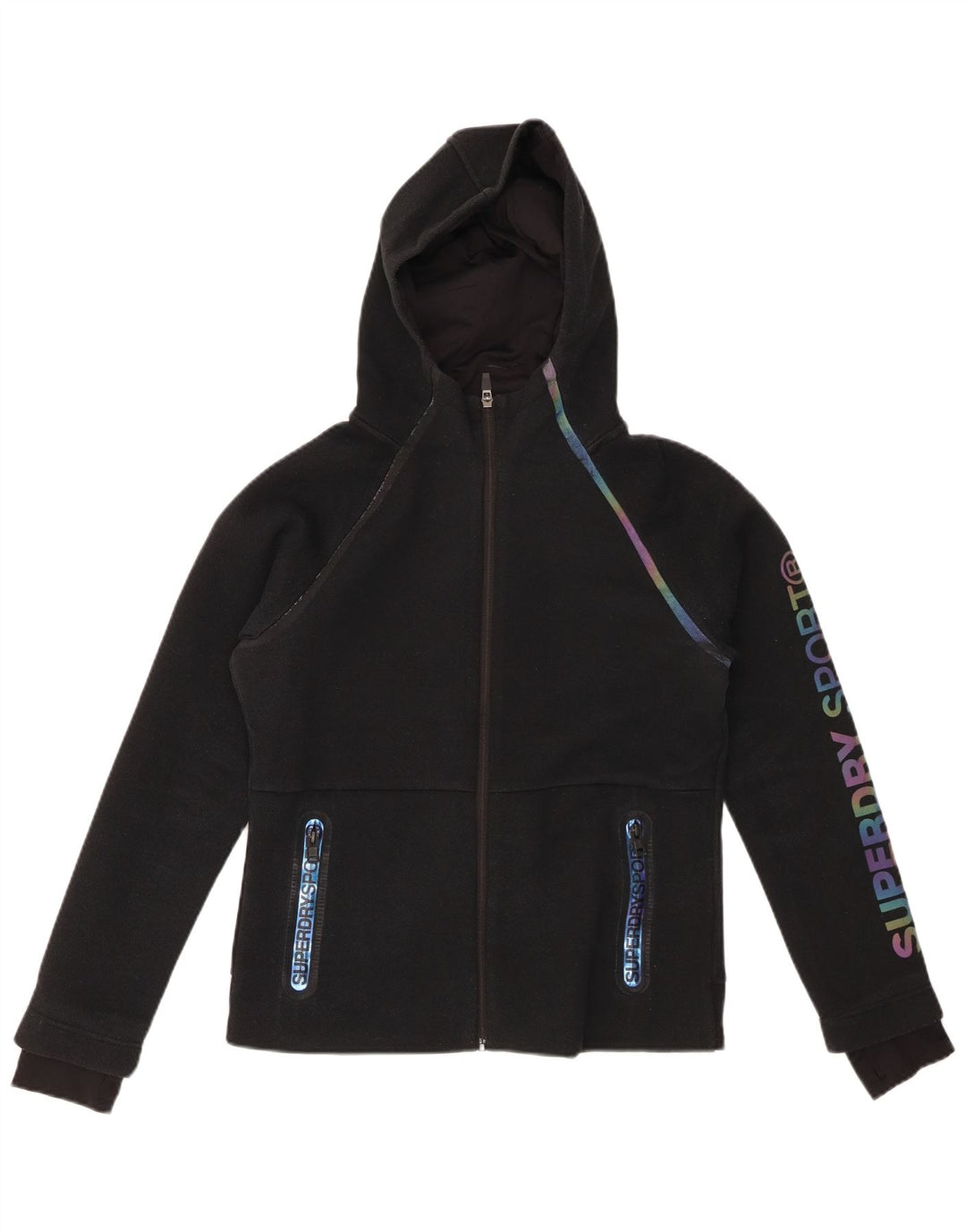 Maglione con cappuccio e zip grafica da donna SUPERDRY UK 12 Poliestere nero medio