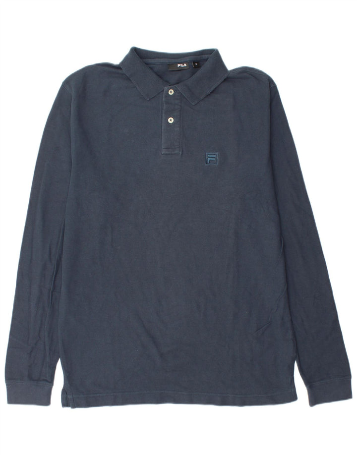 Polo da uomo a maniche lunghe Fila in cotone blu navy medio