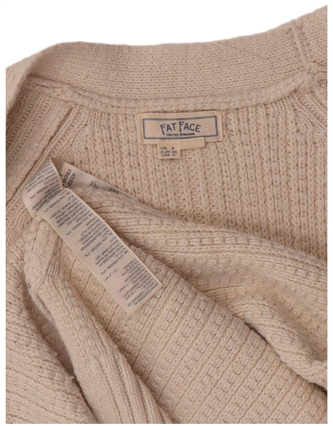 Maglione cardigan da donna Fat Face UK 8 piccolo classico in viscosa beige