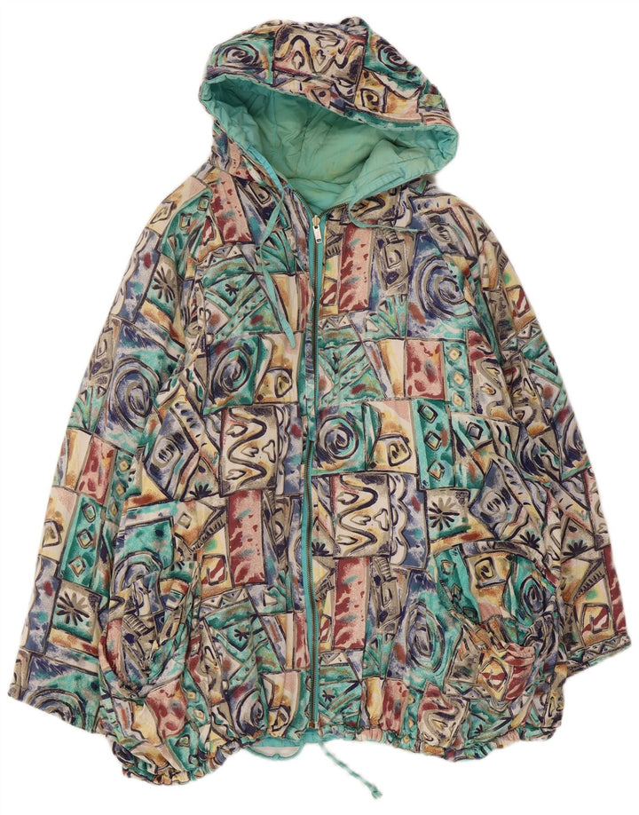 Giacca a vento vintage da donna con cappuccio UK 20 2XL multicolore geometrica