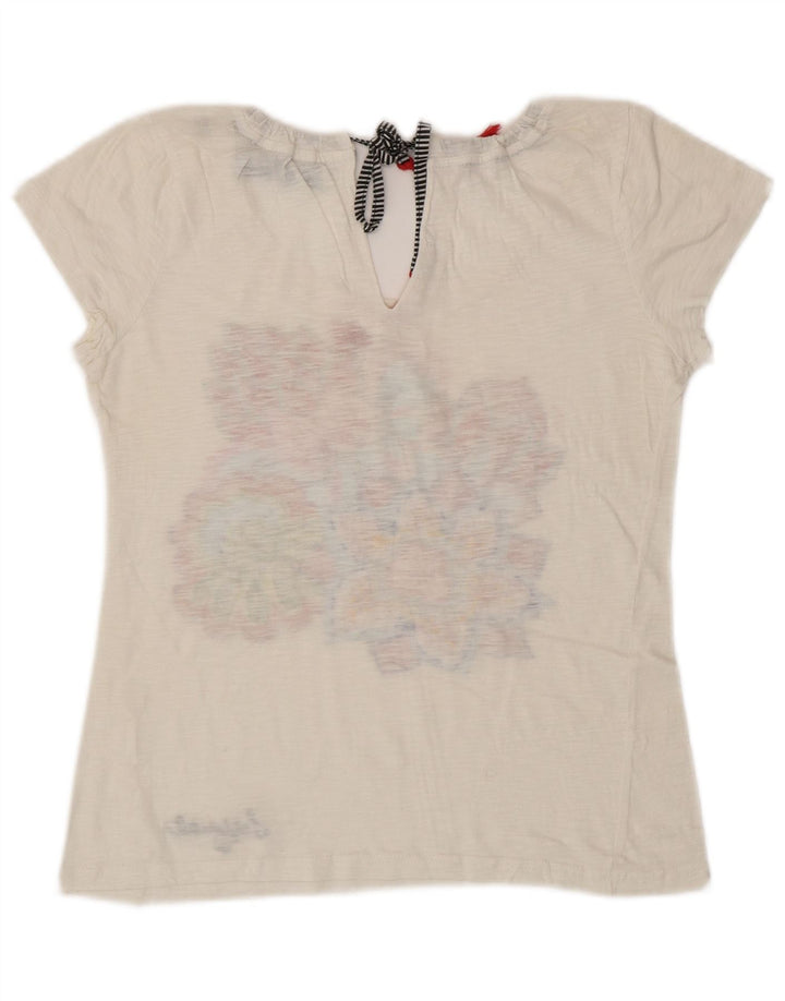 DESIGUAL T-shirt grafica da donna Top UK 12 Medium White Floral