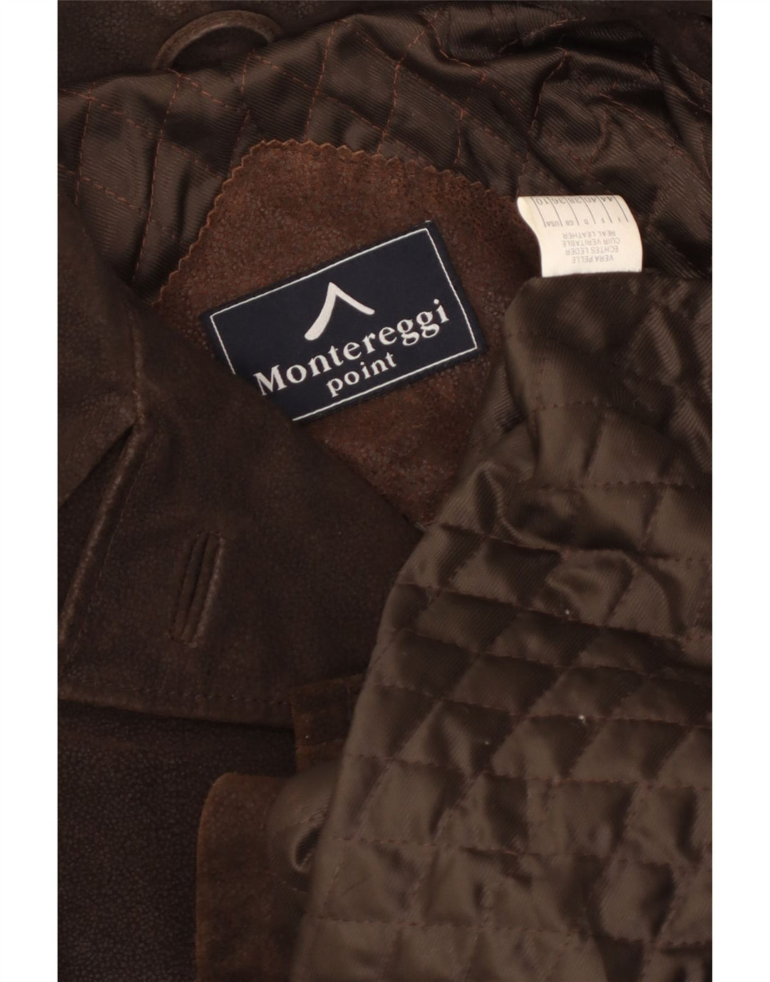 Cappotto doppiopetto in pelle scamosciata da donna Montereggi UK 14 Pelle marrone medio