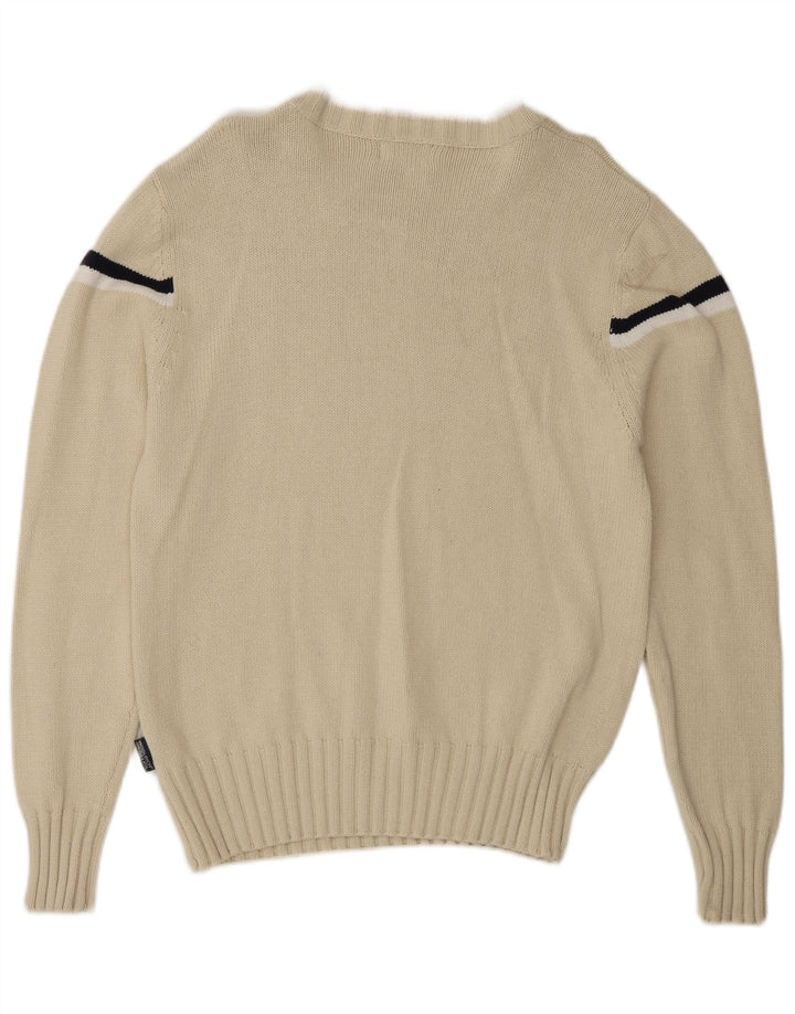 Woolrich Maglione da uomo con scollo a barca grafico a righe medie di colore bianco sporco