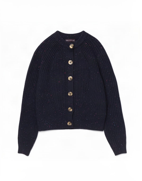 Maglione cardigan da donna Marks & Spencer UK 10 piccolo blu navy screziato