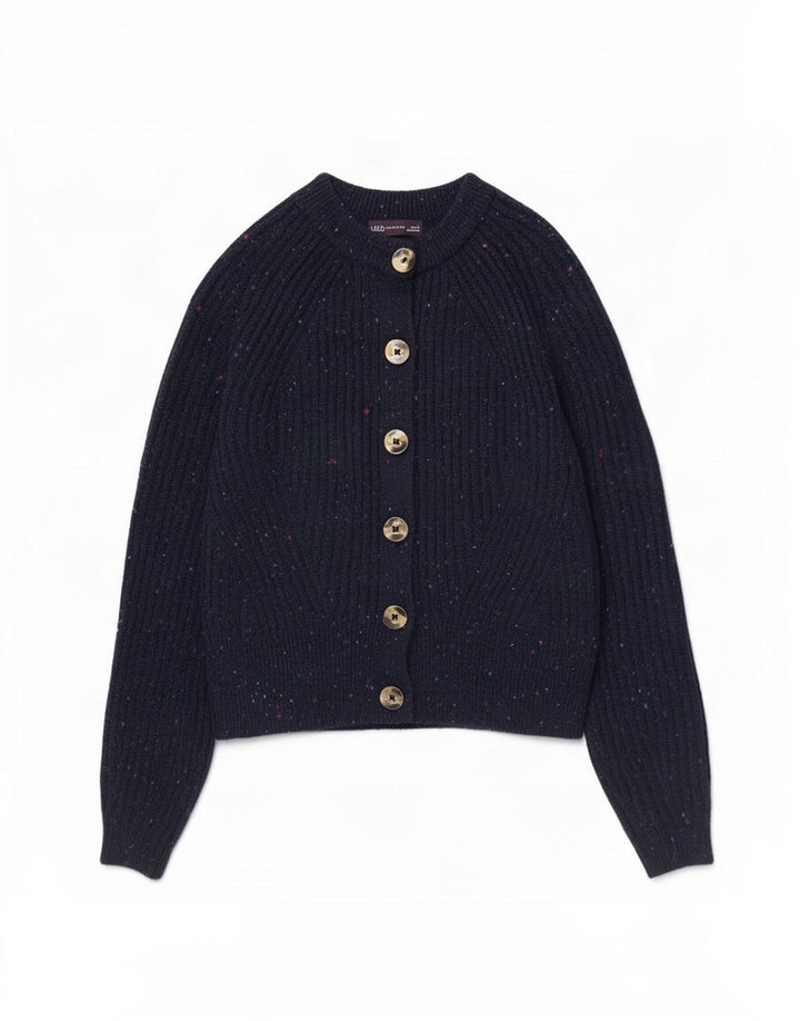 Maglione cardigan da donna Marks & Spencer UK 10 piccolo blu navy screziato