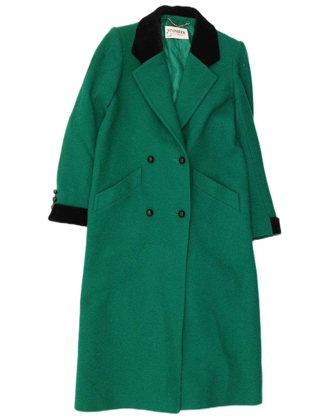Cappotto doppiopetto da donna WINDSMOOR UK 10 piccolo in lana verde