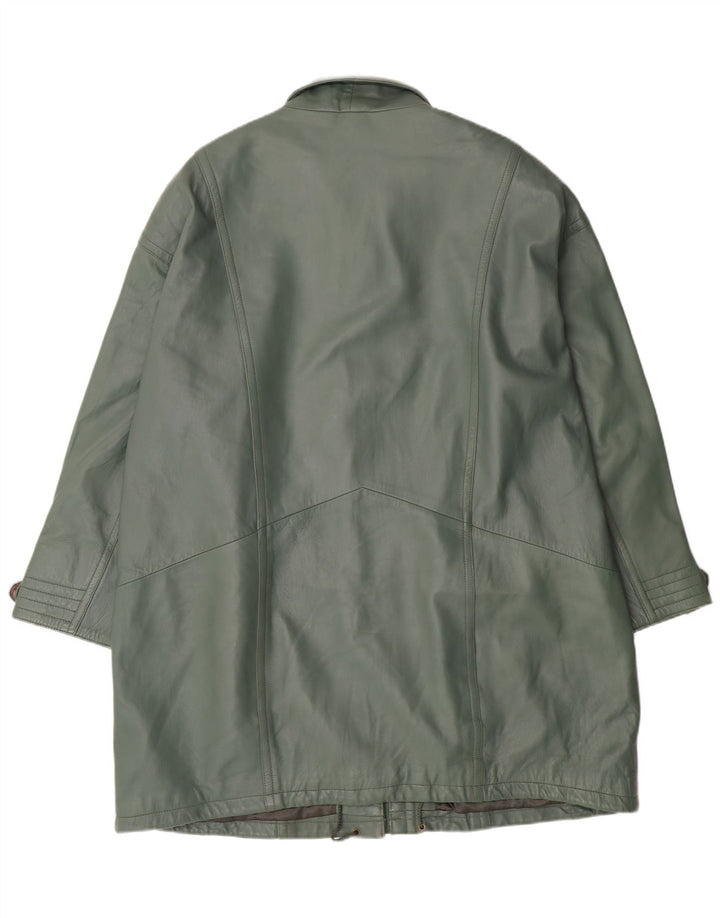 VINTAGE Womens Oversized Leather Coat IT 48 XL Green Leather