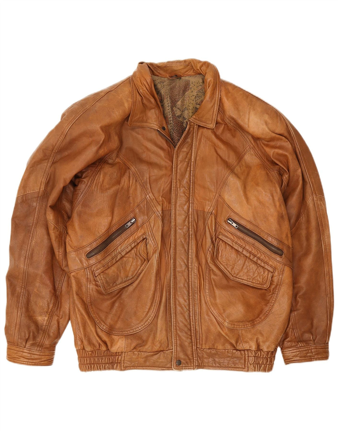 Giacca in pelle vintage da uomo IT 56 2XL Marrone