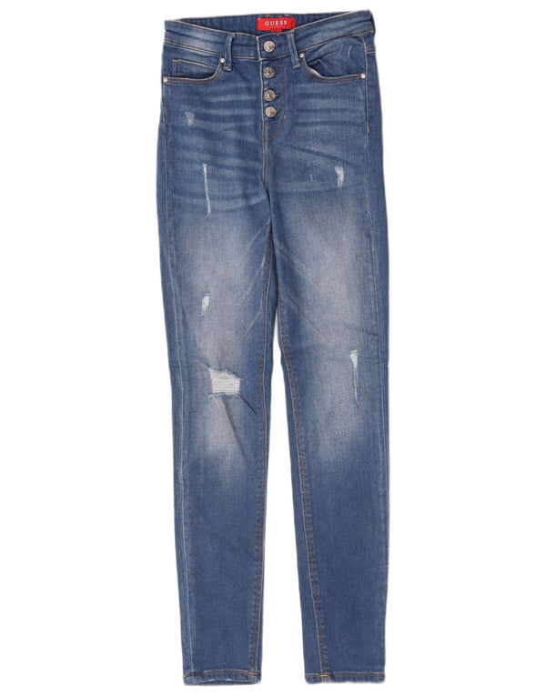 Jeans skinny a vita alta effetto consumato da donna Guess W25 L29 cotone blu