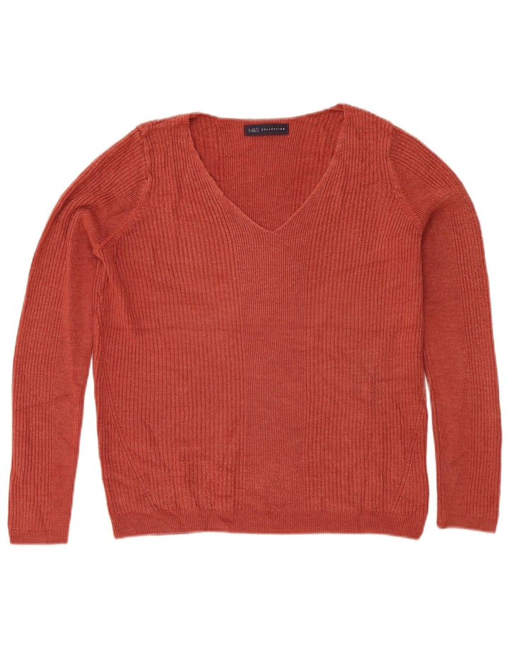 Maglione da donna con scollo a V Marks & Spencer UK 12 Acrilico marrone medio